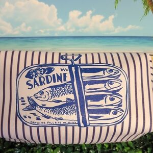 Striped Blue and White Sardine Cosmetic Bag